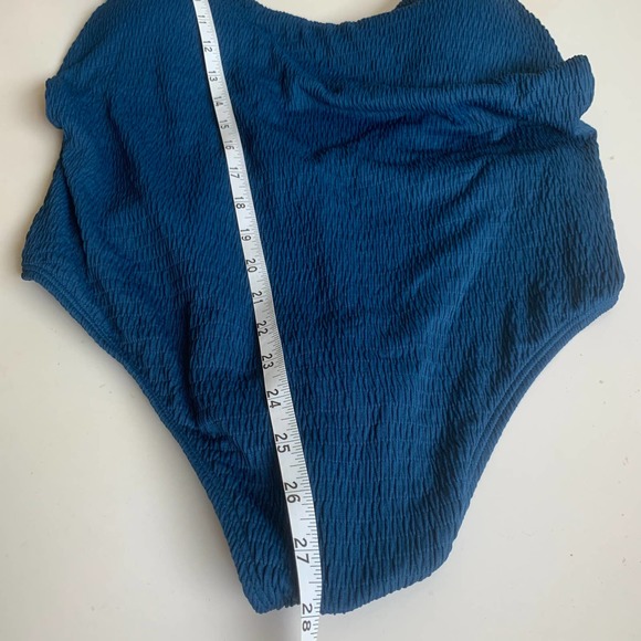 Aerie XL Cheeky Ribbed Smocked Scoop Neck One Piece Swimsuit High Cut Blue Sexy - Picture 9 of 12